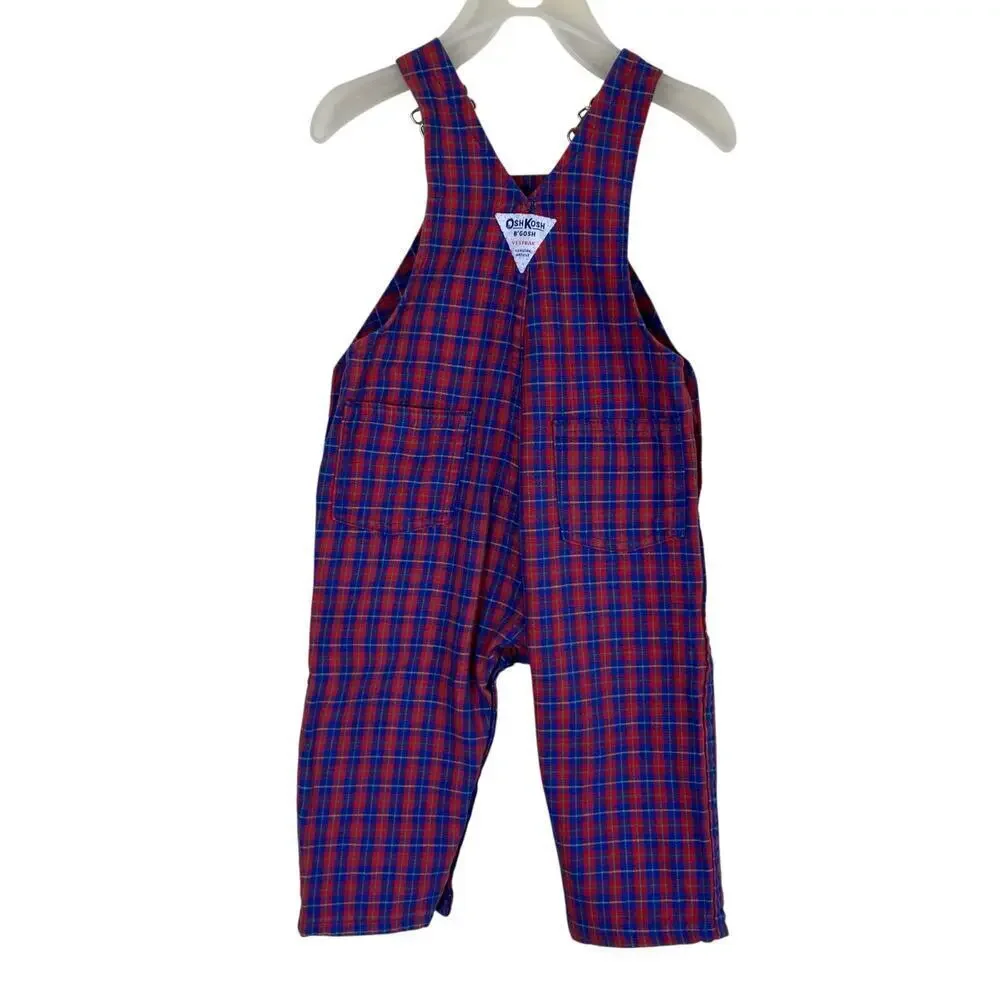 Oshkosh B'Gosh Babys 24 Months Vintage 90s Plaid Overalls Paper Tag Made in USA
